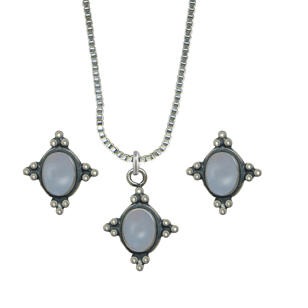 Sterling Silver Petite Necklace Earrings Set Chalcedony